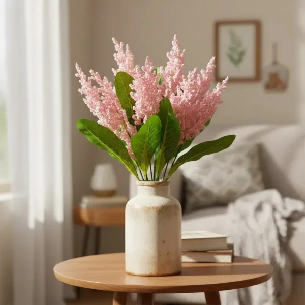 Ramo Artificial Flores Lavanda Astilbe Decoración Hogar 40cm Rosa Claro