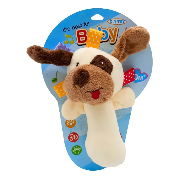 Sonajero Peluche Perro Blanco Para Bebe Con Chifle