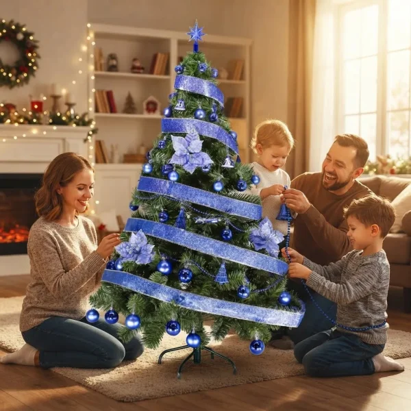 Arbol De Navidad Tronador De Lujo Verde 1,50mts Decorado Azul