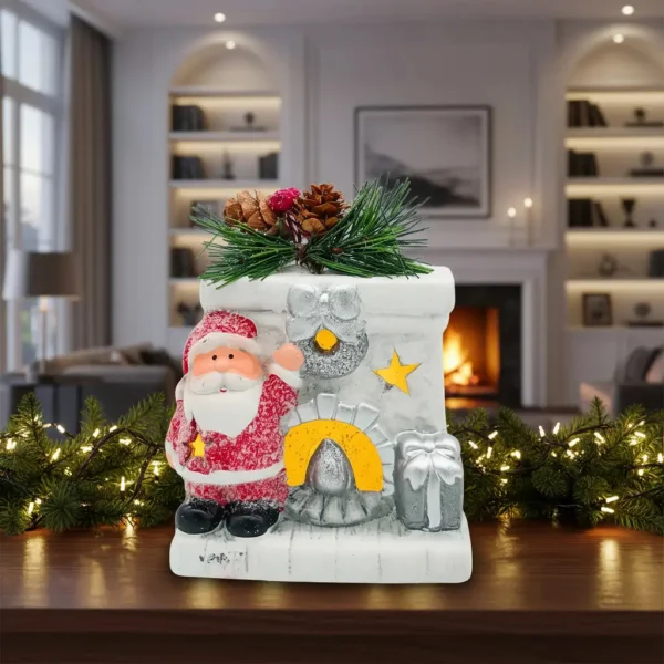 Adorno Navidad Papa Noel Ceramica C/ Luz Decoracion Navideña Blanco Papá Noel