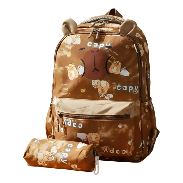 Mochila Escolar + Cartuchera Capibara Infantil Para Niños/as