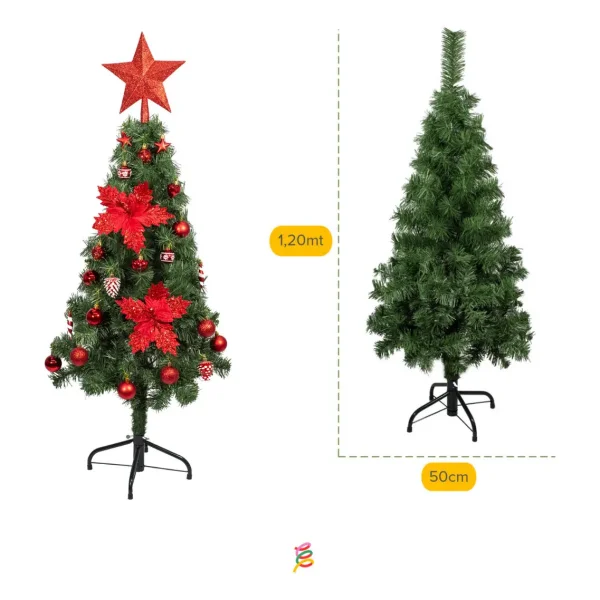 Arbol De Navidad Decorado Slim Verde 1,20mt + Kit Decoracion