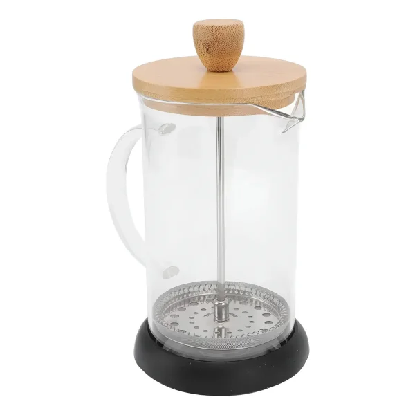 Cafetera De Embolo 600ml Prensa Francesa De Vidrio Y Madera Trasparente