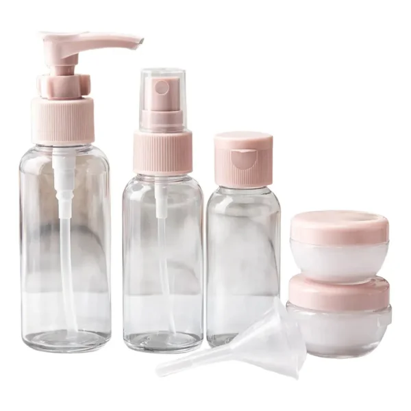 Kit Neceser Frascos De Viaje Avión Envases Recargables X5 Rosa Liso