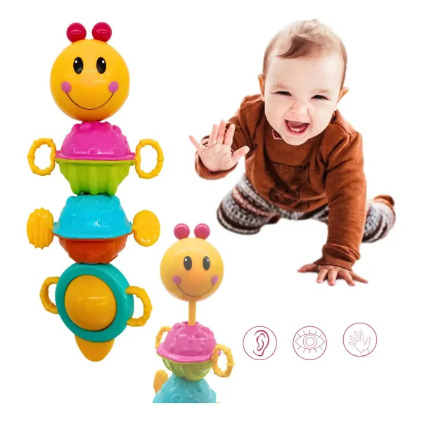 Sonajero Oruga Movil Musical Luz Sonido Bebe Didactico Amarillo