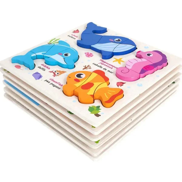 Juego De Encastre Rompecabezas 3d Madera Didáctico Niños Marinos