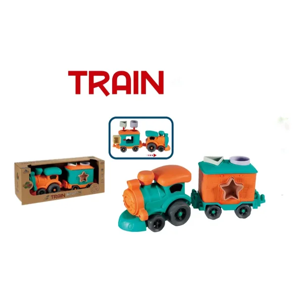 Tren Con Figuras Encastrables Juguete Eco Bioplastico Color Turquesa