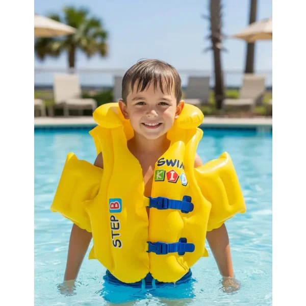 Chaleco Salvavidas Para Niños Flotador Inflable Ajustable Amarillo 6-10