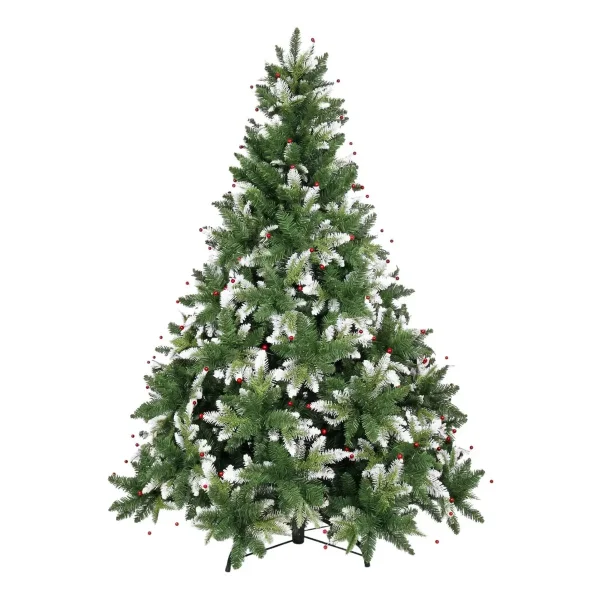 Arbol De Navidad Pino Natural Nevado Con Berry 1.50mts Color Verde