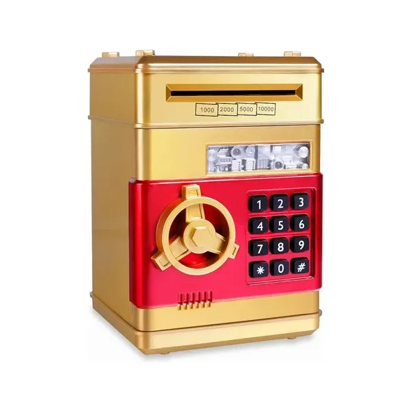 Alcancía Caja Fuerte Electrónica Billetes Moneda Para Niños Caja Fuerte Rojo
