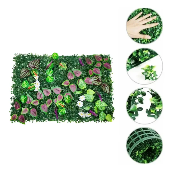 Jardín Vertical Artificial Flores Interior Exterior 40x60cm Verde