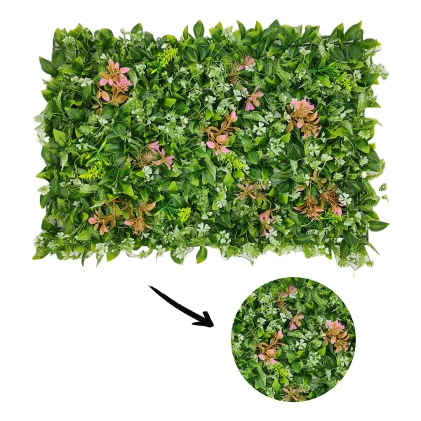 Jardin Vertical Artificial Muro Verde Frondoso Panel Plantas Verde/rosa