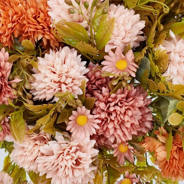 Ramo Crisantemos Flores Artificiales 30cm Decoración Pack X6 Vino