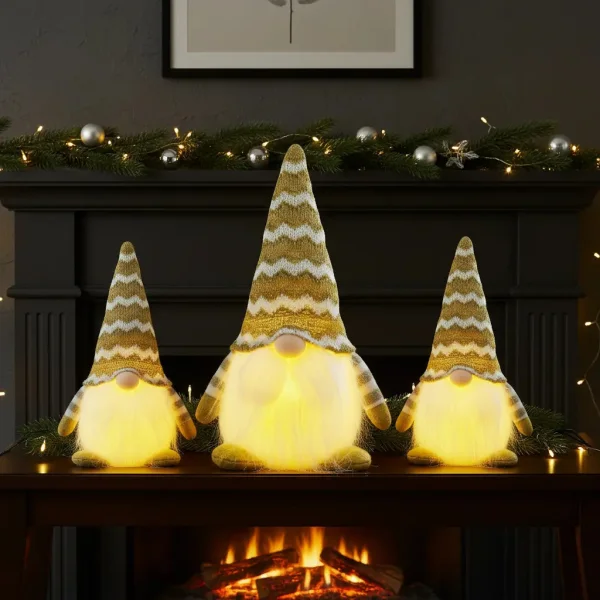 Muñeco De Navidad Gnomo Con Luz Led Adorno Navideño 23cm Oro