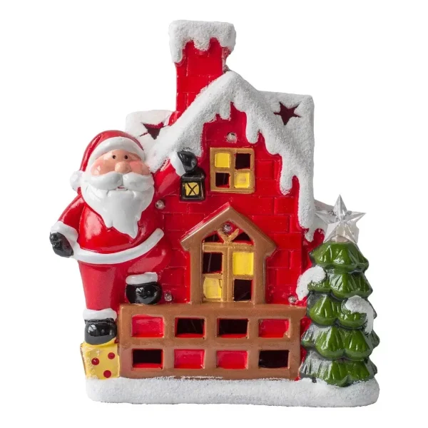 Decoracion Navideña Papa Noel Ceramica Con Luz 26cm Adornos Rojo