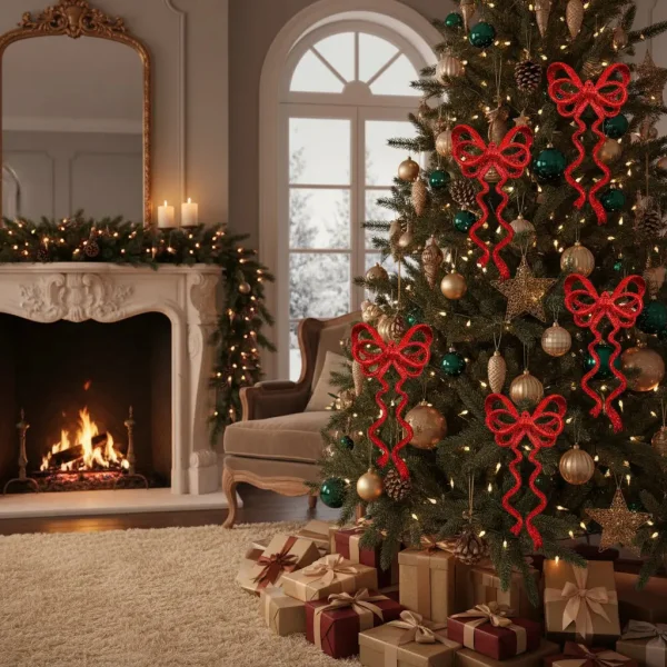 Adorno Navideño Colgante Moño X2 Decoración Navidad