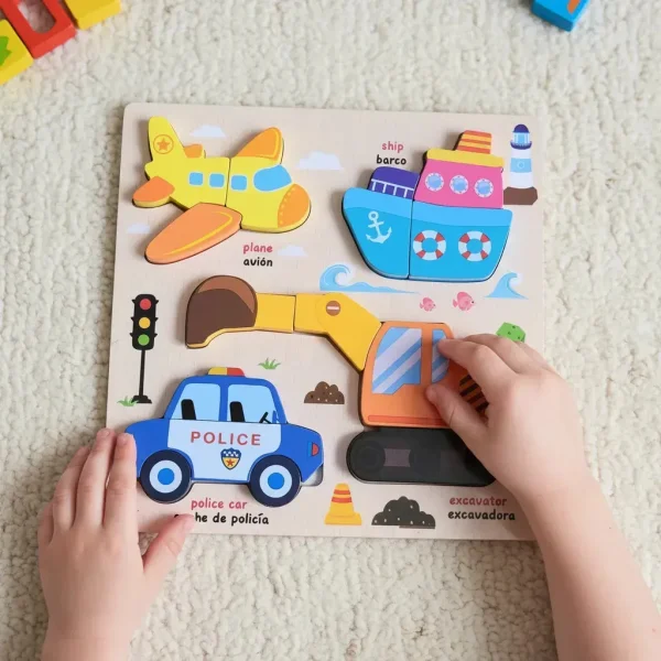 Juego De Encastre Rompecabezas 3d Madera Didáctico Niños Vehículos