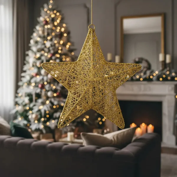 Adorno Navideño Estrella Colgante 30cm Decoración Navidad Oro Estrella Colgante