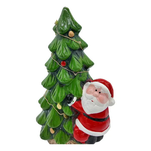 Adorno Ceramica Arbol De Navidad Papa Noel 23cm + Luz Deco