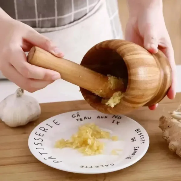 Mortero De Madera Para Moler Con Pilón Moledor Machacador Marrón