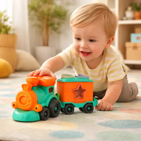 Tren Con Figuras Encastrables Juguete Eco Bioplastico Color Turquesa