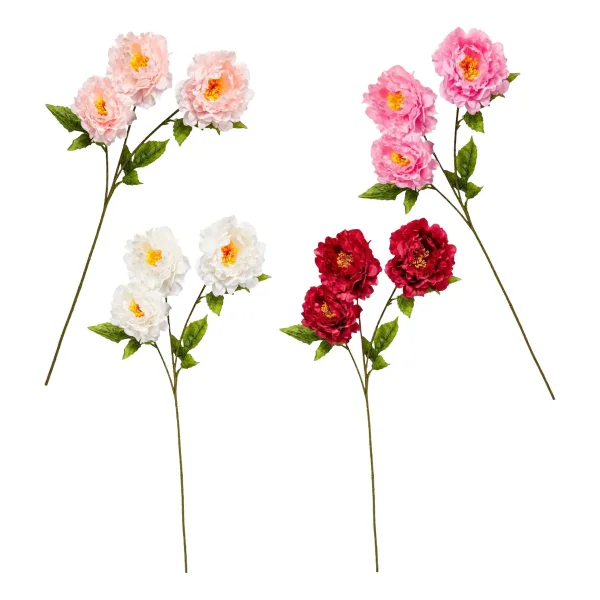 Vara Peonias Artificiales 70cm Flores Grandes Deco Pack X3 Blanco
