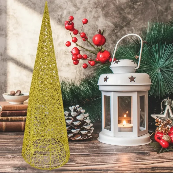 Arbol Navideño Pino Alambre Cono Adorno Navidad 40cm Dorado