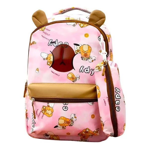 Mochila Escolar + Cartuchera Capibara Infantil Para Niños/as
