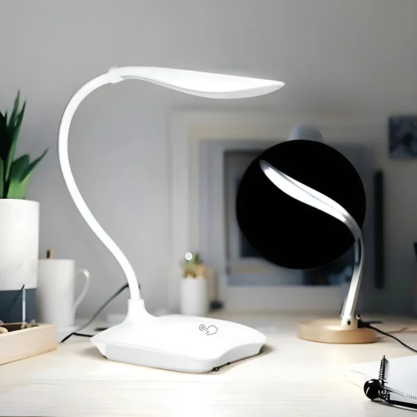Lampara De Mesa Usb Velador Escritorio Luz Led Blanca Blanco