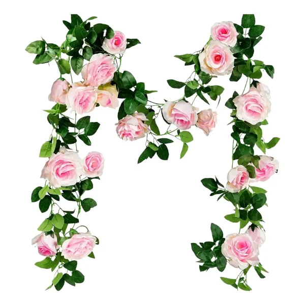 Flores Artificiales Enredadera Rosa Pack X3 Guía Guirnalda Rosa
