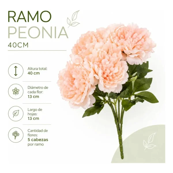 Ramo De Peonias Flores Artificiales 40cm Decoracion Calidad Bordó