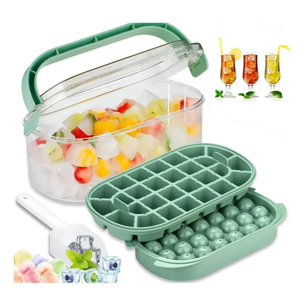 Cubetera Hielera Contenedor Hielo Portatil C/tapa Y Cuchara Verde
