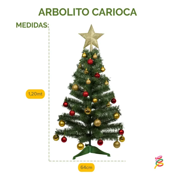 Arbol De Navidad Decorado Arbolito 1.20m Pino Carioca Color Rojo/oro