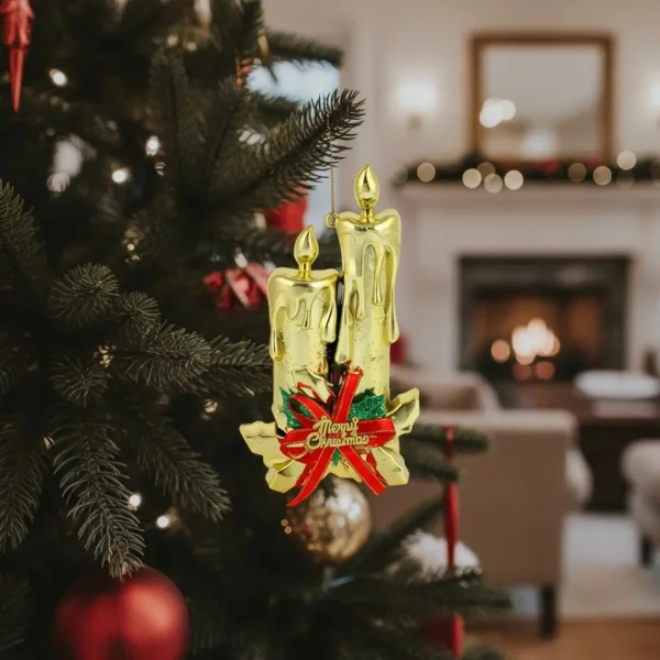 Adorno Navidad Colgante Navideño Con Velas Y Moño 17cm Colgante