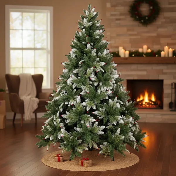 Arbol De Navidad Pino Natural Nevado Con Berry 1.80mts Verde