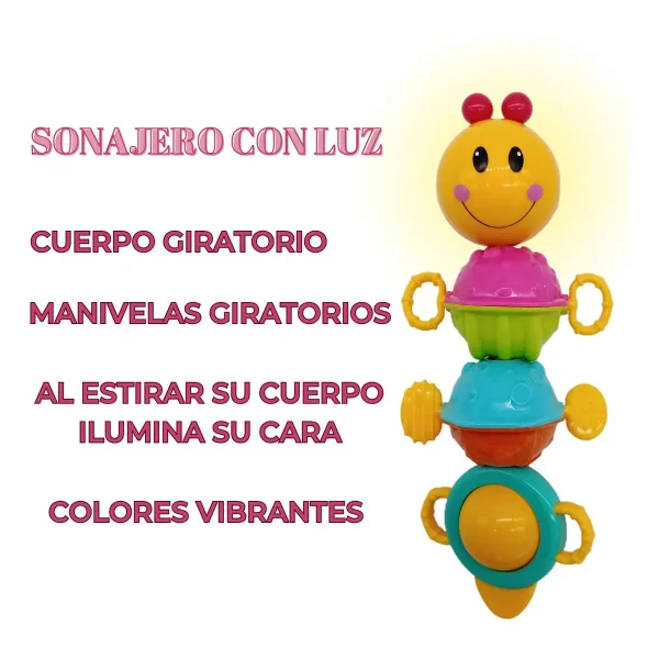 Sonajero Oruga Movil Musical Luz Sonido Bebe Didactico Amarillo