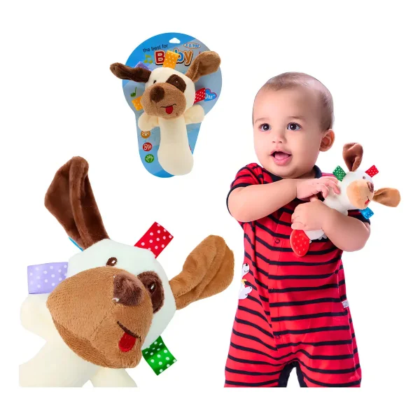 Sonajero Peluche Perro Blanco Para Bebe Con Chifle