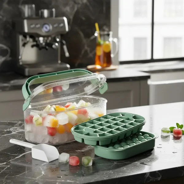 Cubetera Hielera Contenedor Hielo Portatil C/tapa Y Cuchara Verde