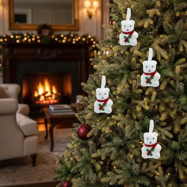 Adorno Colgante Árbol Navidad Oso X2 Decoración Navideña Blanco Colgante Oso
