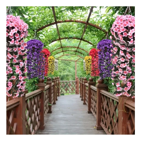 Ramo Flor Planta Colgante Pack X6 Jardin Artificial Interior Blanco