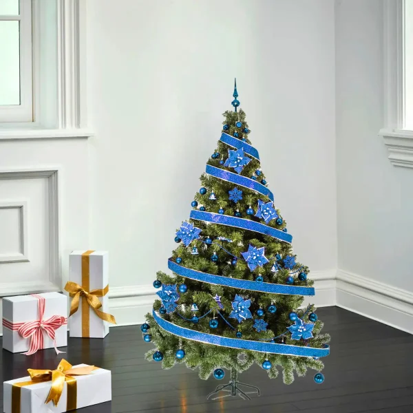 Arbol De Navidad Tronador Lujo Verde 2,10mts Pino Decorado Azul