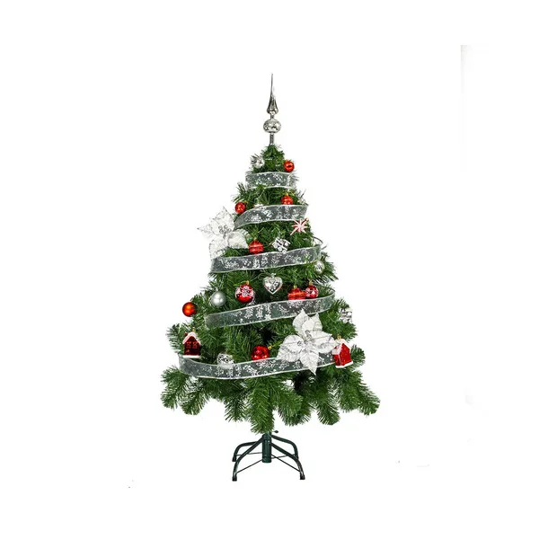 Arbolito Navidad Tronador Lujo 1,20m Kit 30 Deco Rojo Plata