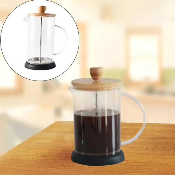 Cafetera De Embolo 600ml Prensa Francesa De Vidrio Y Madera Trasparente