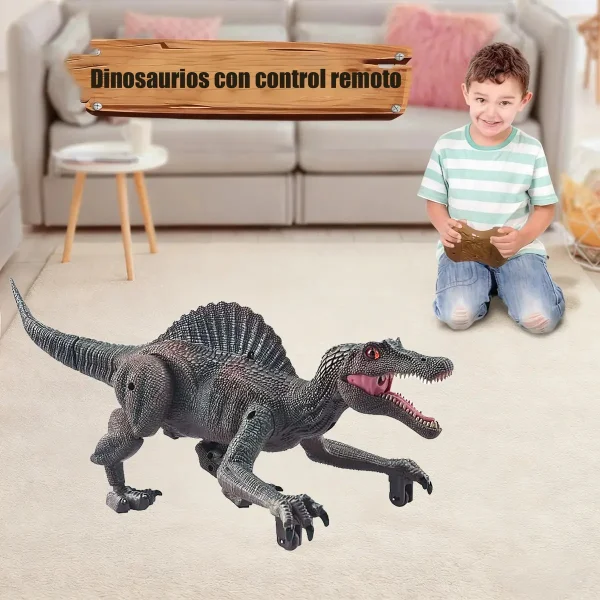 Dinosaurio Control Remoto Luces Sonidos Marron Claro