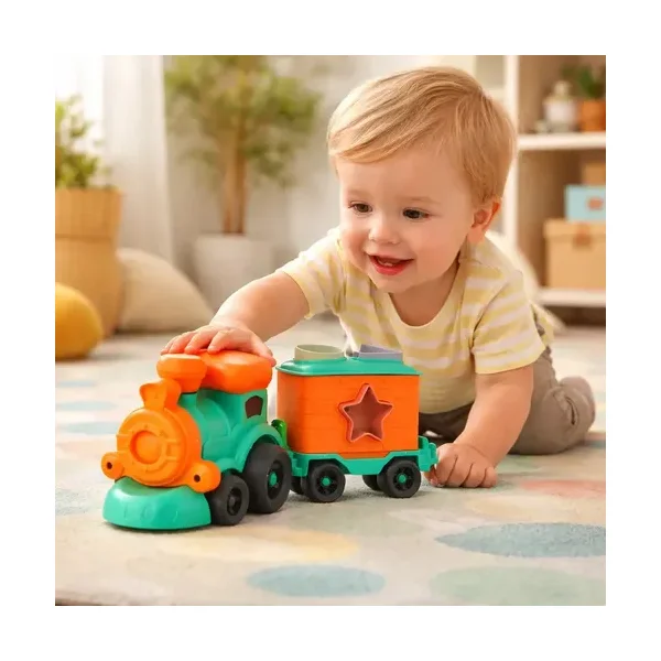 Tren Con Figuras Encastrables Juguete Eco Bioplastico Color Turquesa