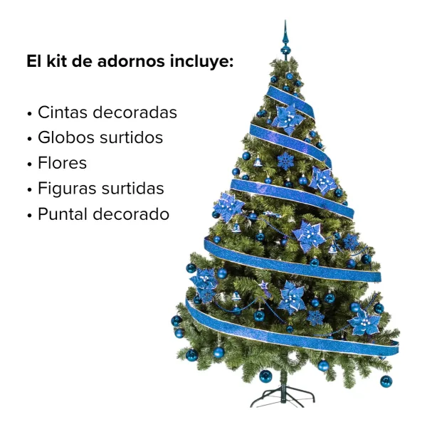 Arbol De Navidad Tronador Lujo 2,10mts Pino Decorado Azul