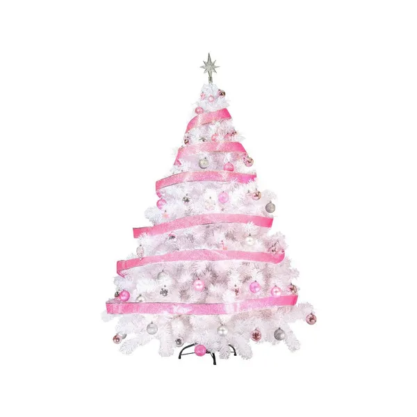 Arbol De Navidad Blanco Montañes Deluxe 1,80mts + Kit Rosa