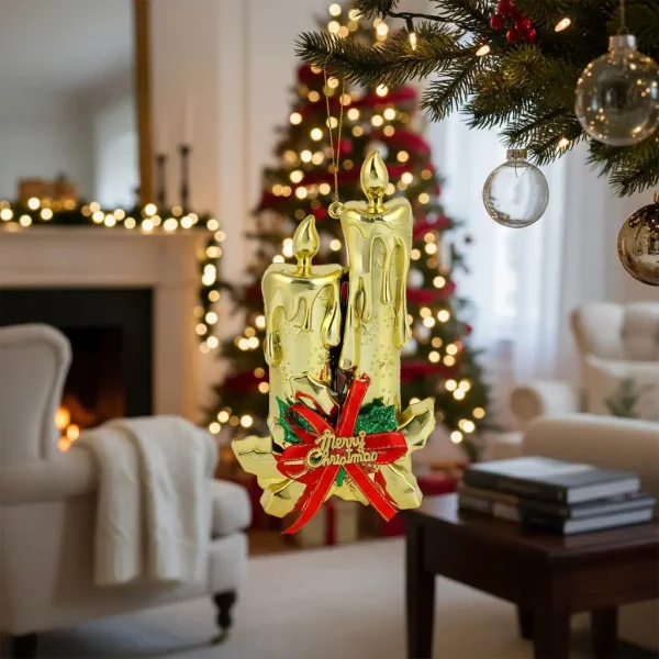 Adorno Navidad Colgante Navideño Con Velas Y Moño 17cm Colgante