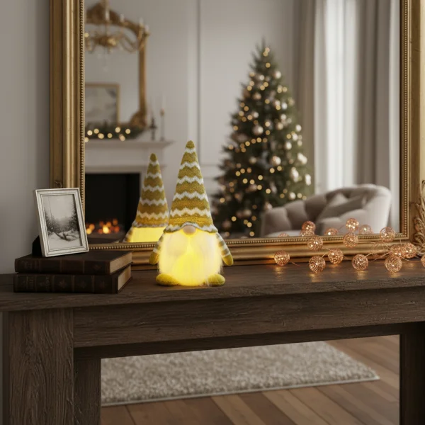Muñeco De Navidad Gnomo Con Luz Led Adorno Navideño 23cm Oro