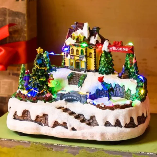 Adorno Navidad Escena Dickens Con Luz Sonido Y Movimiento Blanco